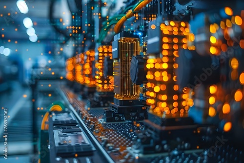 An industrial facility filled with advanced technology mining cryptocurrency using blockchain. Concept Mining cryptocurrency, Blockchain technology, Industrial facility, Advanced technology