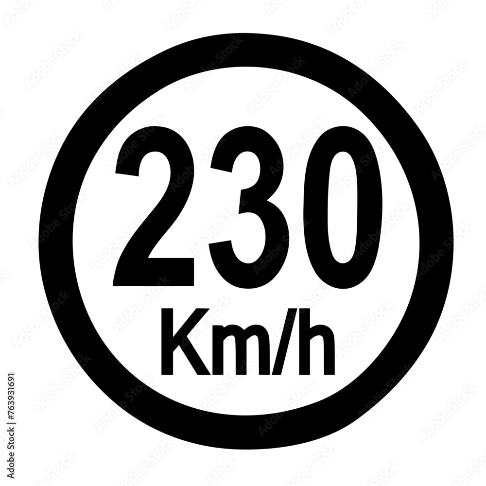 Speed limit sign 230 km h icon vector illustration Speed limit sign 230 km h icon vector illustration