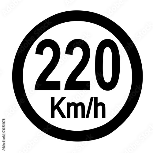 Speed limit sign 220 km h icon vector illustration photo