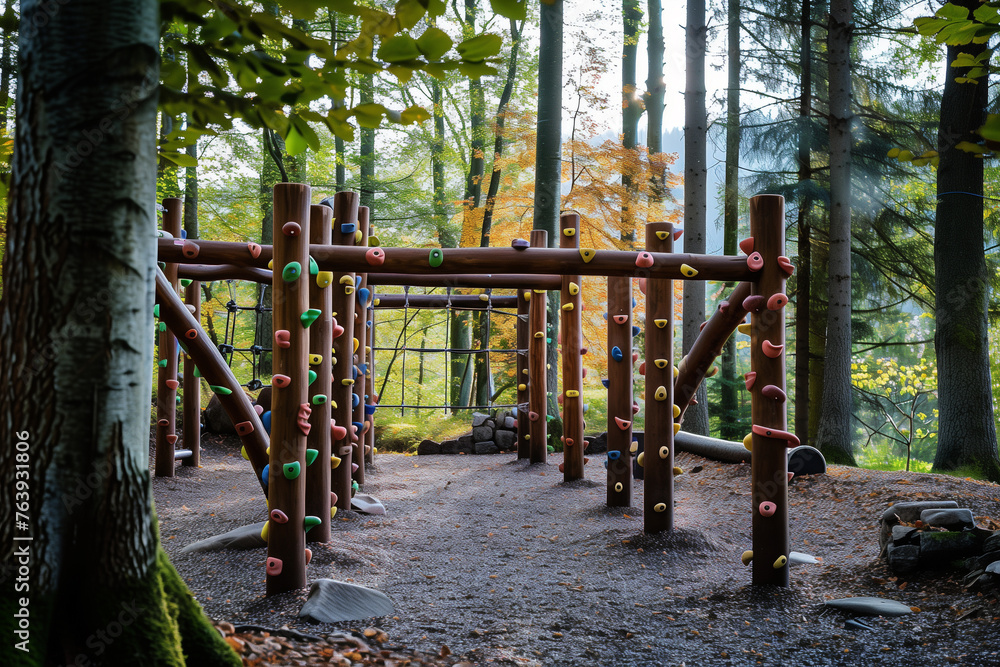 Fototapeta premium Playground for children in the autumn forest