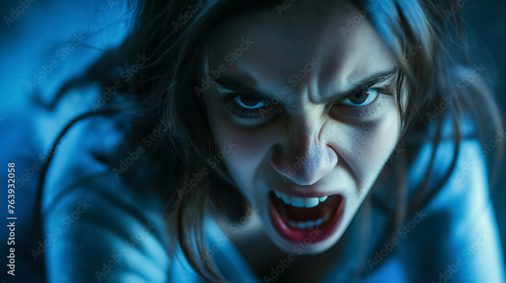 Furious woman with a deeply angry expression.