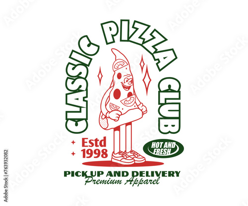 Cartoon character of pizza vector t shirt design, vector graphic, typographic poster or tshirts street wear and Urban style	