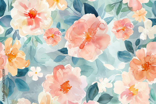 Serene floral watercolor wallpaper with intricate details. © Hunman