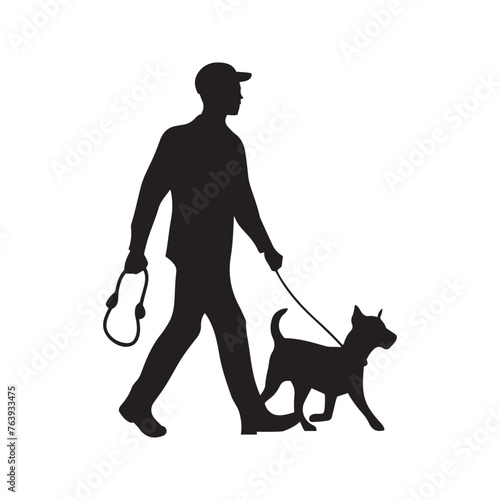 Man walking with dog outdoor vector silhouette