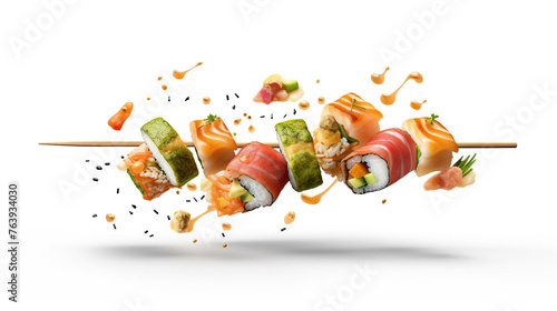 Sushi Set isolated on white background. Japanese food restaurant menu.