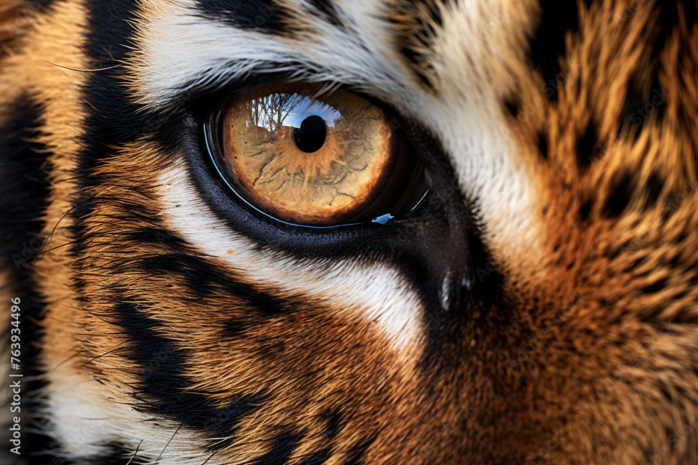 Hyper-real close-up of a tiger's face, refined with feathering brushstrokes for smooth transitions сreated with Generative Ai