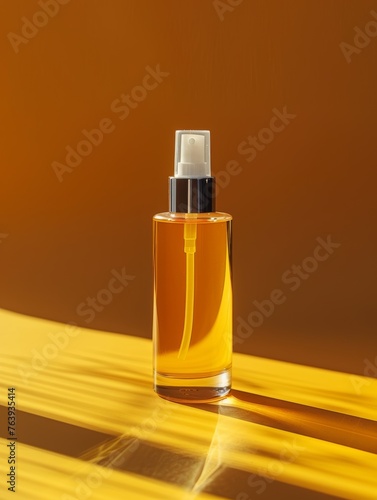 (Mockup) Golden Essence Spray Bottle with Harmonious Shadows