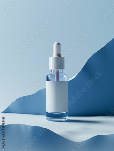 (Mockup) Serene Dropper Bottle in Fluid Blue Landscape
