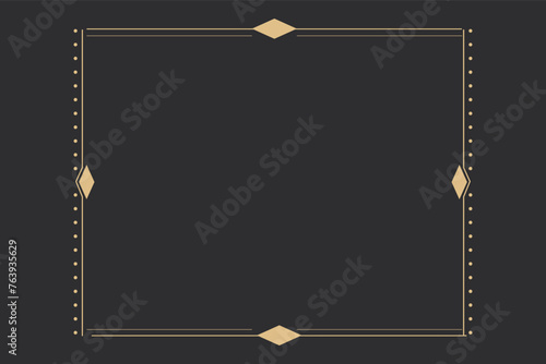 Line golden frame, celestiam minimal esoteric border, mystyc linear decoration with dots, corners isolated on dark background. Geometric shape, tarrot 