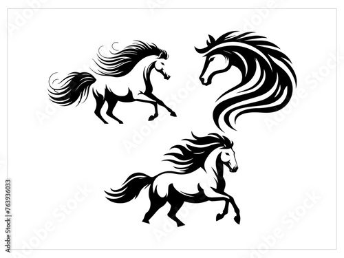 Fototapeta Naklejka Na Ścianę i Meble -   Horse cartoon isolated,Hand drawn animals silhouette set,Hand drawn horse head ,Flat design horse silhouettes,