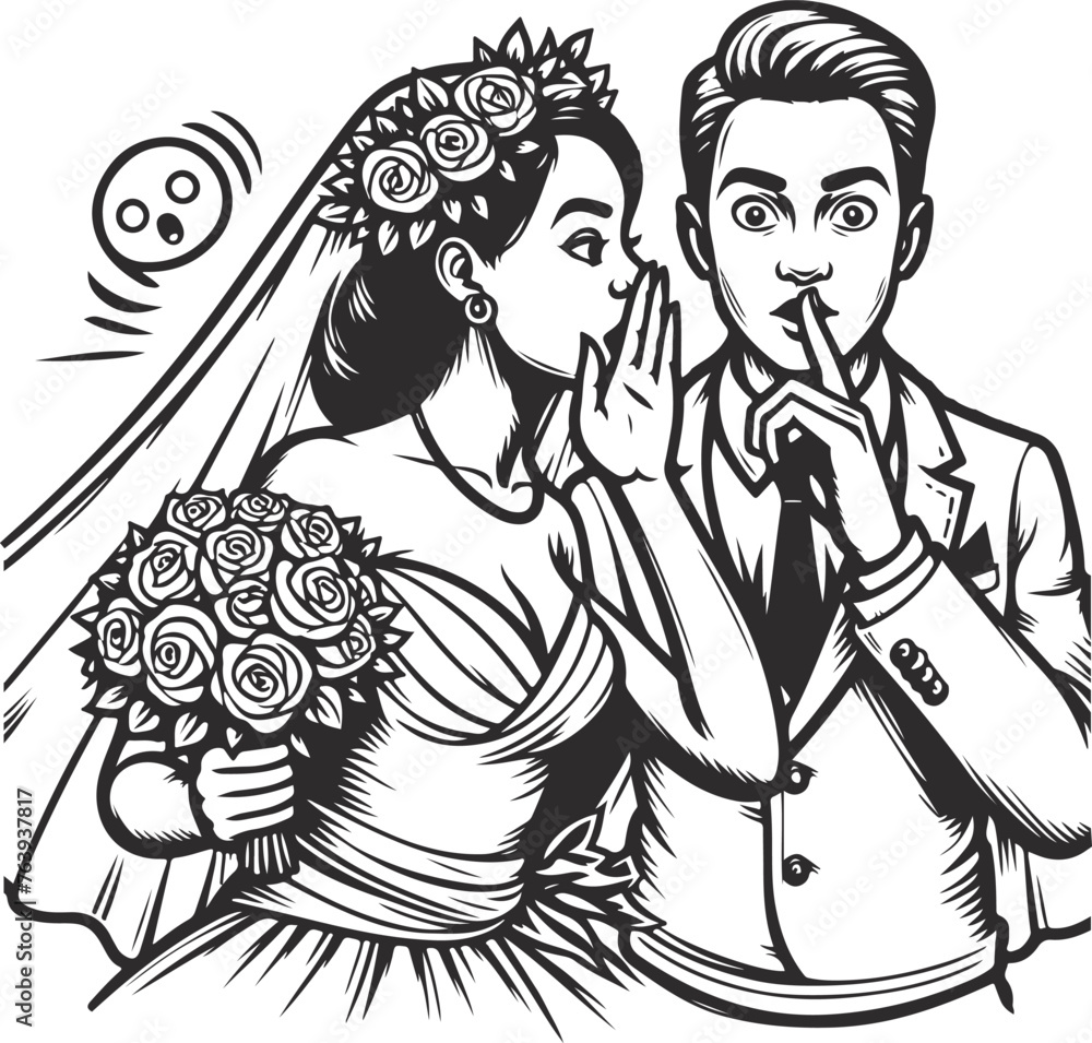 line drawing romantic wedding couple one line art love vector illustration