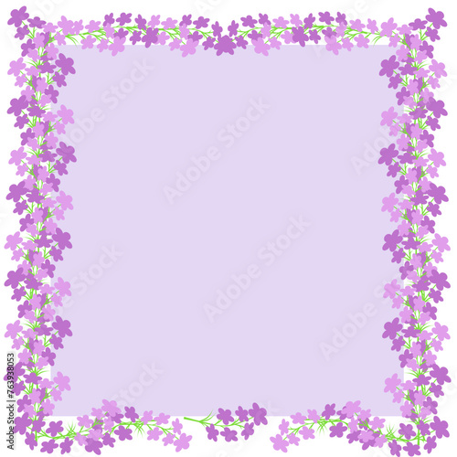 Square frame of  purple flowers with color background