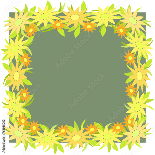 Square frame of yellow and orange  flowers with color background