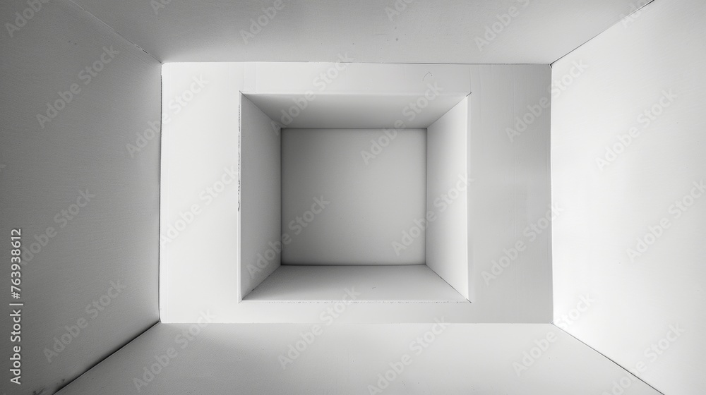 Fototapeta premium Empty clean white box from inside, monochromatic style, iperrealistic.