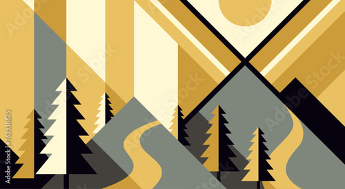 Abstract mountainside in geometric cubism style