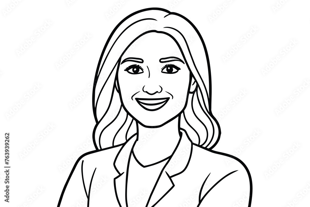 Portrait of handsome smiling young woman with folded arms, line art, vector illustration Portrait of handsome smiling young woman with folded arms, line art, vector illustration