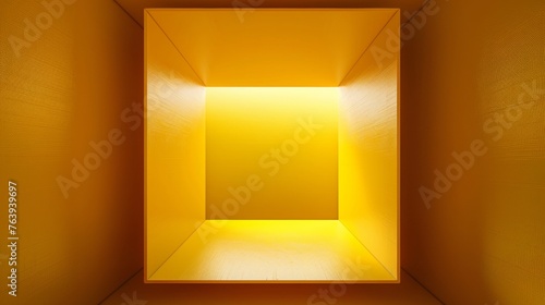 Empty clean yellow box from inside, monochromatic style, iperrealistic , concept, mockup, graphic resource.
