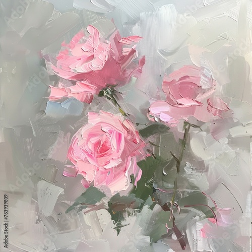 oil painting of pink rosesin the style of dreamy color palette © lublubachka