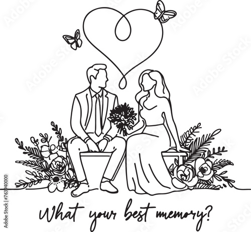 line drawing romantic wedding couple one line art love vector illustration