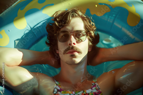 young man in an inflatable pool © nito