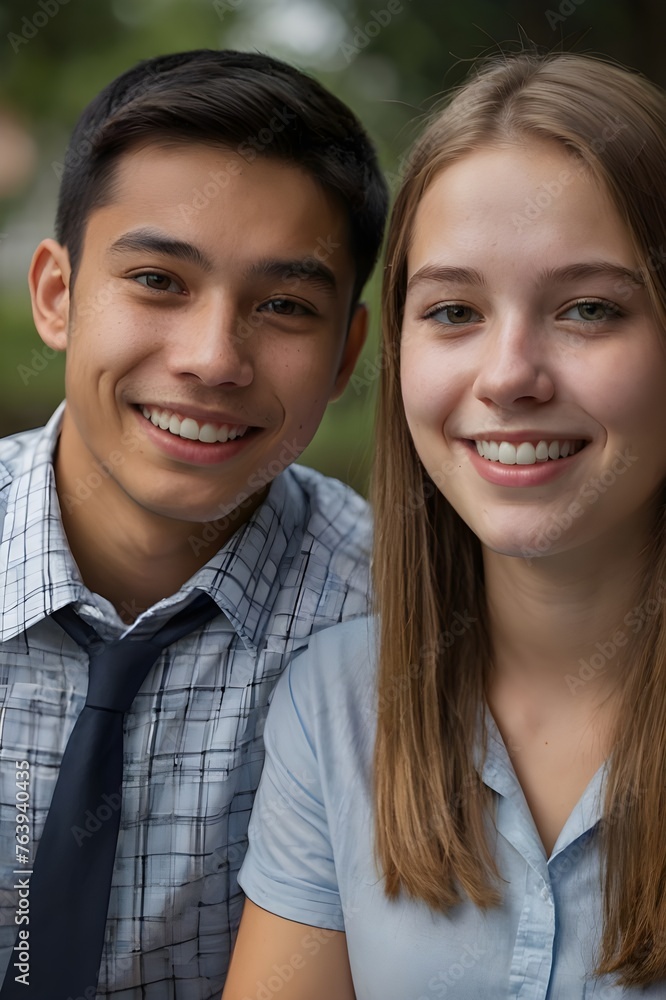 Cooperate head shot of 2 student smiling Cooperate head shot of 2 student smiling