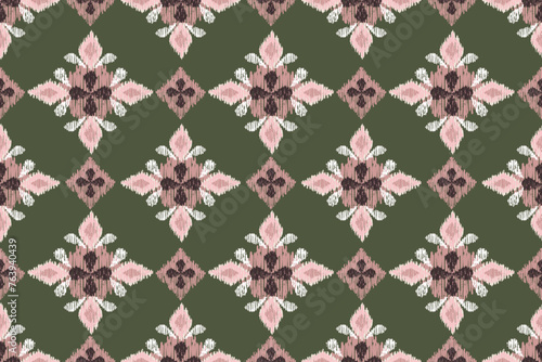 Geometric ethnic ikat seamless pattern traditional design for background, carpet, wallpaper, clothing, wrapping, fabric, vector illustration, embroidery style