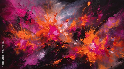 An abstract artwork showcasing a vivid burst of orange and pink hues  creating a striking visual effect that commands attention.