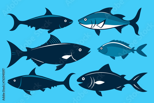  Different types of fishes silhouette vector art illustration