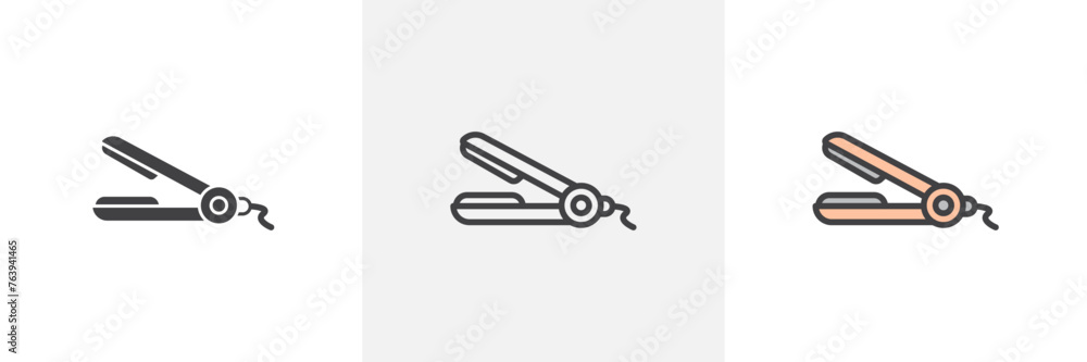 Salon-Quality Hair Styling Tools. Professional Straightener and Hair Appliance Icons Salon-Quality Hair Styling Tools. Professional Straightener and Hair Appliance Icons