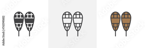 Snowshoeing Gear and Winter Equipment Icons. Outdoor Snow Sport and Trekking Footwear