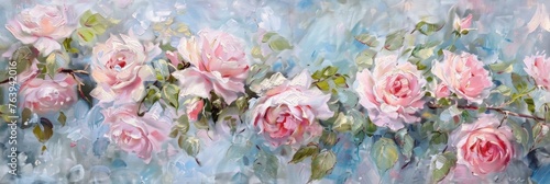 painting of pink roses in the style of subtle color palette, soft and airy compositions, impressionist atmospheric © lublubachka
