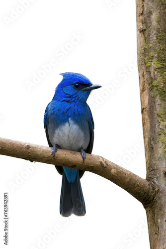blue jay bird on a tree branch isolated on a white background © ahmudz