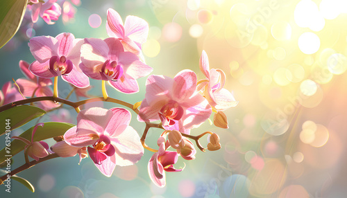 orchid flowers branch sun shine background