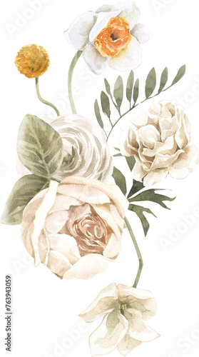 Watercolor Floral Bouquet Arch Frame. Pastel Wreath for Wedding Invitation Card