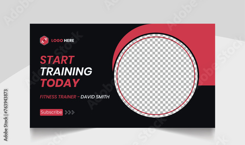 Muscle body youtube thumbnail gym fitness training design gym workout youTube channel thumbnail and workout web banner template for body fitness workout
video thumbnail