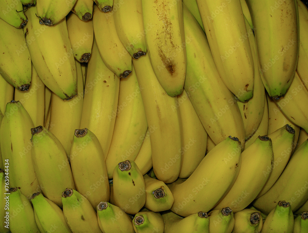 Bunch of bananas on display.