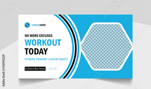 Muscle body youtube thumbnail gym fitness training design gym workout youTube channel thumbnail and workout web banner template for body fitness workout
video thumbnail