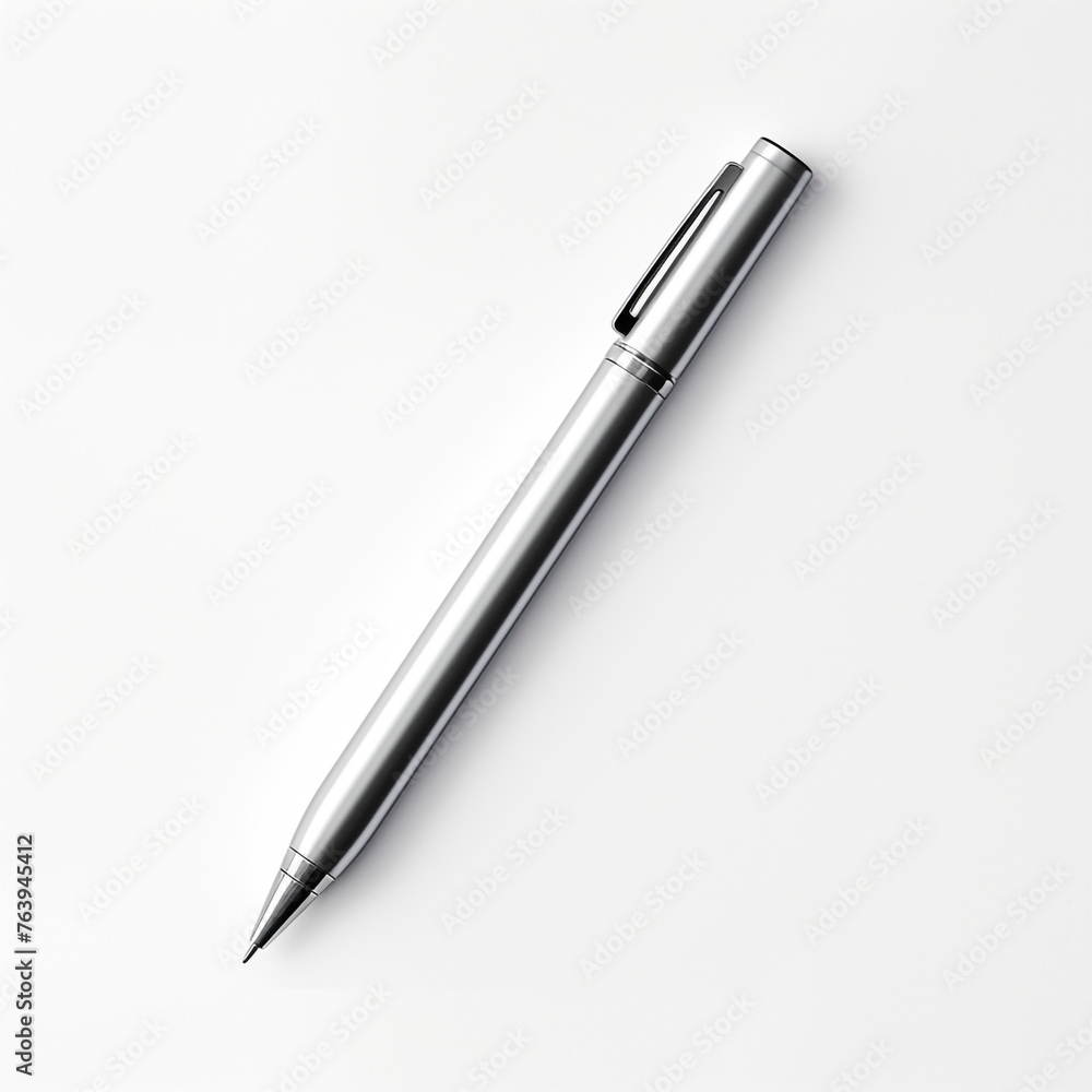 minimal design chrome pen on white back ground ar сreated with Generative Ai minimal design chrome pen on white back ground ar сreated with Generative Ai