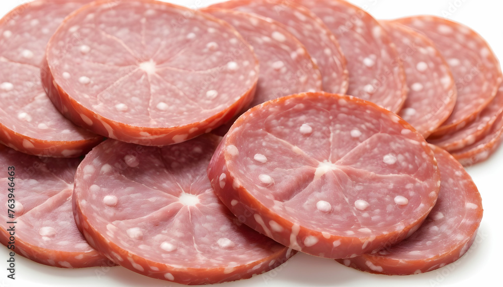 Slices of salami. Isolated on a white background. Slices of salami. Isolated on a white background.
