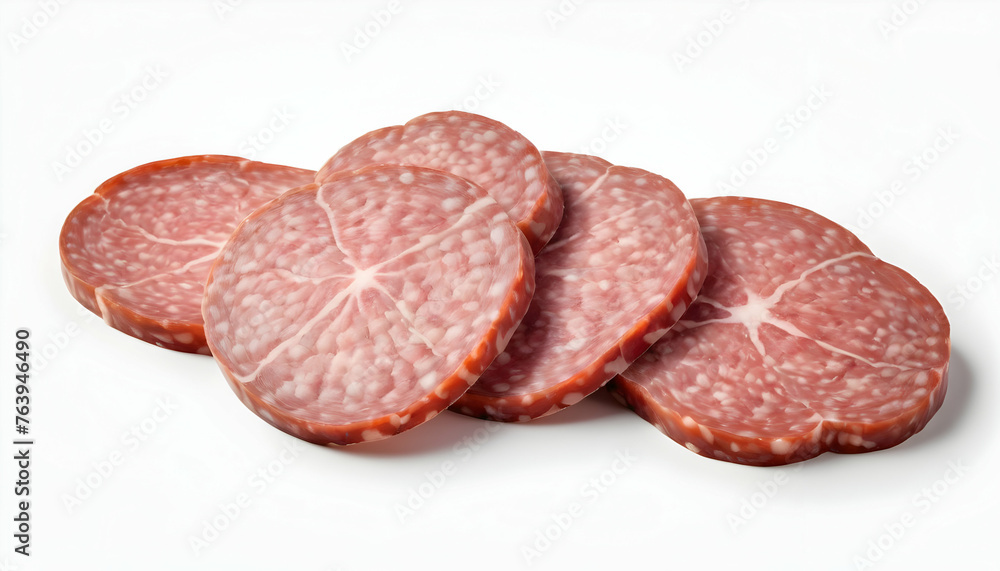 Slices of salami. Isolated on a white background. Slices of salami. Isolated on a white background.