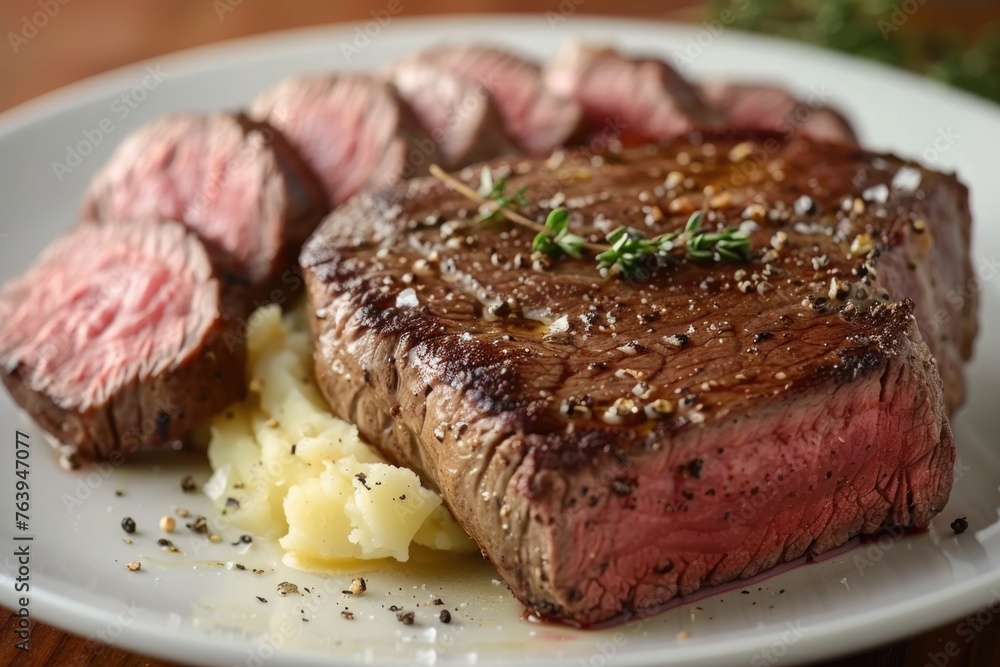 Gourmet Medium Rare Steak with Herbs and Spices
