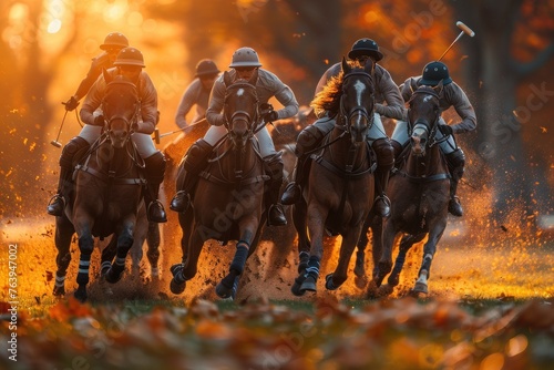 horses and riders in motion during a polo match, conveying the dynamic energy and athleticism required to compete at the highest level. © lublubachka