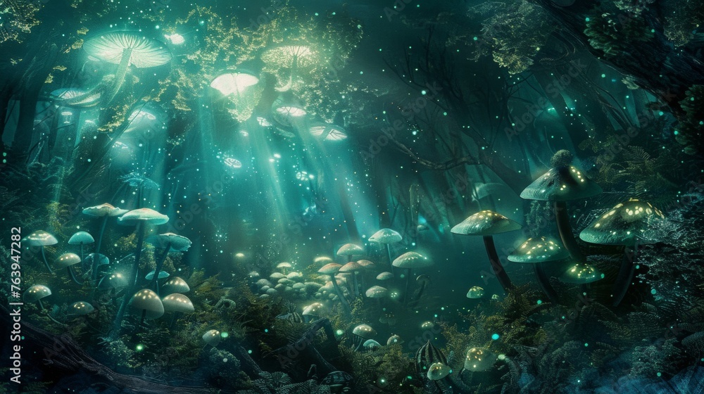 Fototapeta premium Bioluminescent Forests: Natural Light Displays and conceptual metaphors of Natural Light Displays