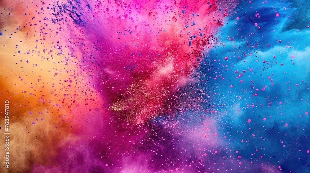 Colorful powder explosion with vibrant pink and blue hues.