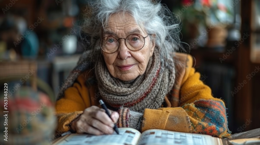 Elderly woman reading a book at home. Elderly woman reading a book at home.