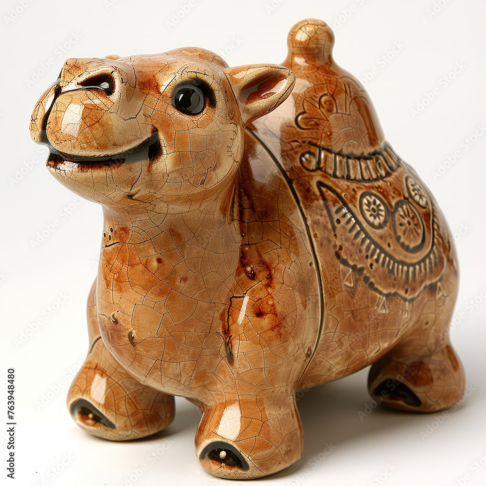 small cute camel ceramic doll on white background
