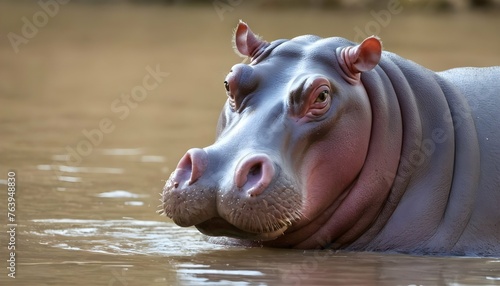 Hippopotamus With Its Body Covered In Mud Cool