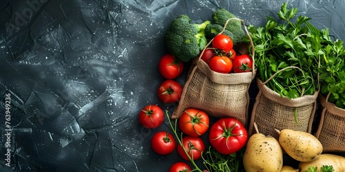Bountiful Harvest of Organic Produce in Reusable Shopping Bags Showcasing Eco-Friendly Lifestyle Choices