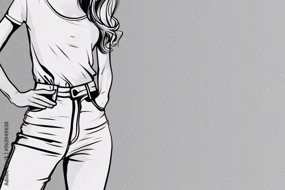 Fototapeta premium Monochrome illustration of a woman posing with her hand on her hip