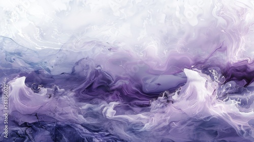 Abstract fluid art in shades of purple and white.